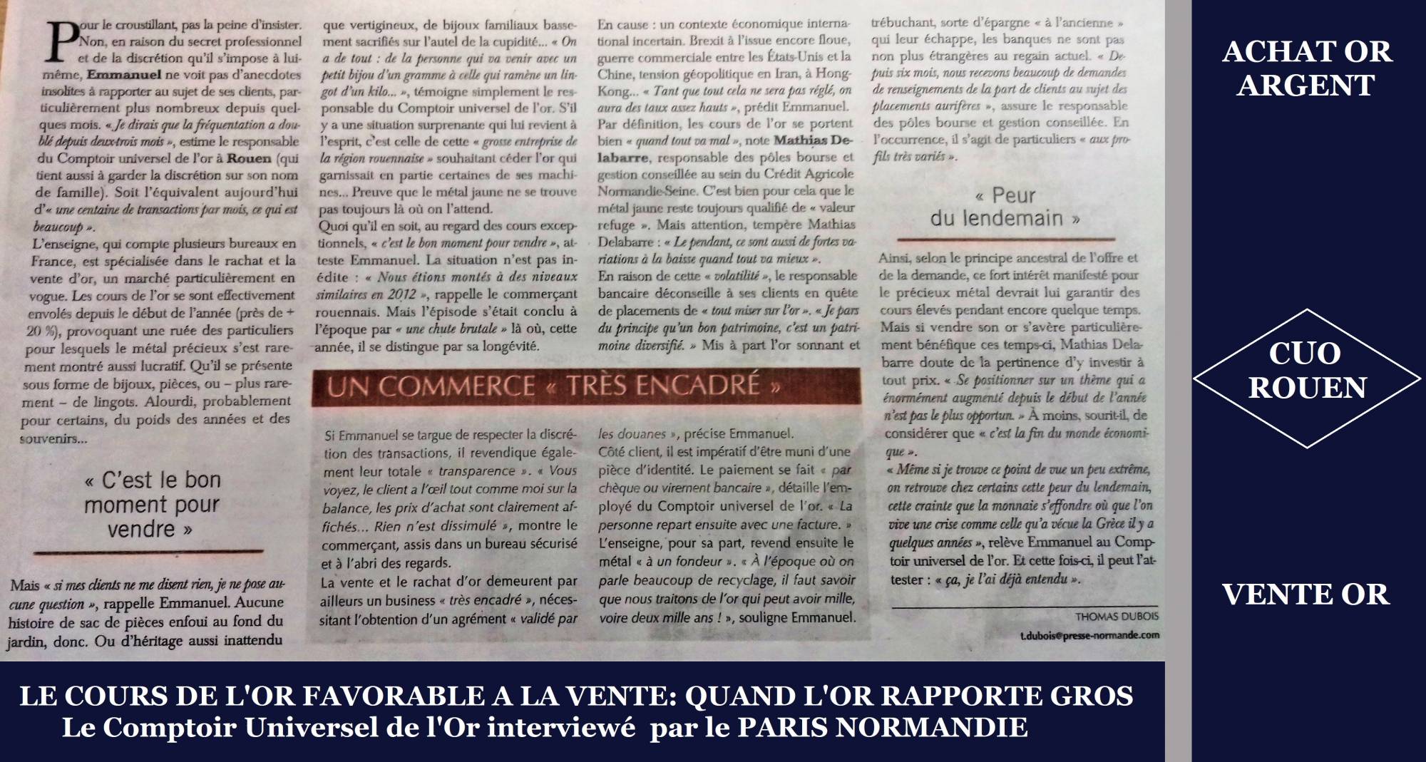 Le Comptoir Universel de l'Or Rouen dans le Paris Normandie de septembre 2019