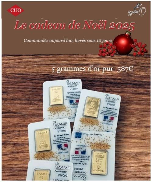 Commandez votre lingotin en or fin pour les fêtes de fin d'année 2025 au Comptoir Universel de l'Or Paris 8