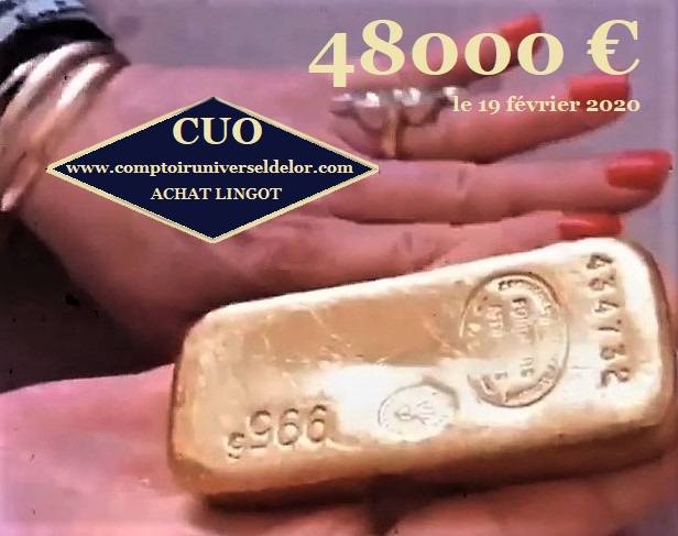 Le lingot d'or a augmenté de plus de 9000€ de janvier 2019 à janvier 2020